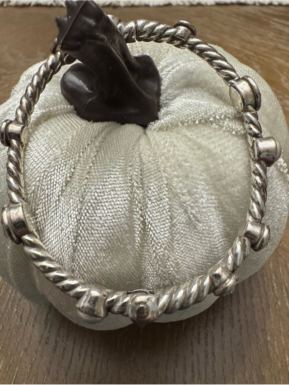 Brighton Silver-Tone Twisted Bangle with Clear and Pearl Stones - Picture 4 of 6